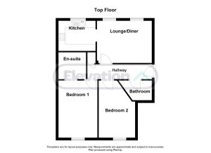 Two-bedroom top floor flat layout plan.