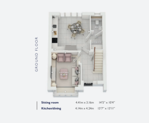 Ground floor layout with sitting, kitchen, and dining rooms.