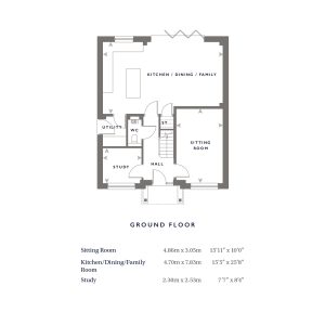 Ground floor plan with room dimensions.