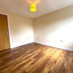 Empty room with wood floor and light fixture.