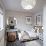 Modern bedroom with cosy decor and natural light.
