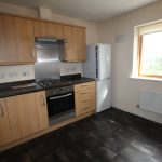 Modern kitchen with wooden cabinets, oven, and refrigerator.