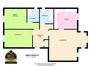 Two-bedroom flat layout with en-suite and kitchen.