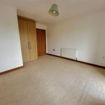 Empty room with beige carpet and wardrobe.