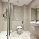 Modern bathroom with shower and toilet