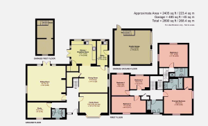 House floor plan with garage and room dimensions.