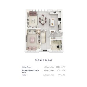 3D floor plan of a house's ground floor