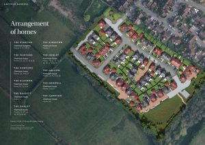 Aerial layout of Hayfield Gardens housing development.