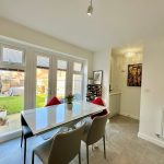 Modern dining area with garden view