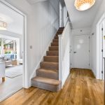 Modern hallway with wooden floors and staircase