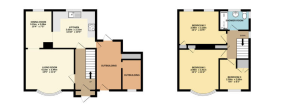 House floor plan with rooms labelled and dimensions.