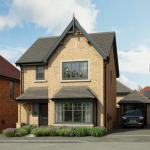 Modern brick house with driveway in suburb