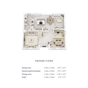 Ground floor layout with room dimensions.