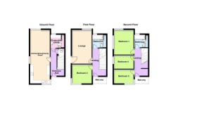 Three-storey house floor plan layout.