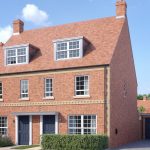 Modern red-brick semi-detached house with garage.