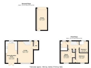 House floor plan with dimensions, ground and first floor.