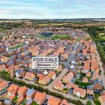 Aerial view of housing development for sale.
