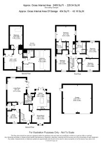 Three-storey house floor plans with measurements.