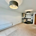 Modern open-plan living room and kitchen space.