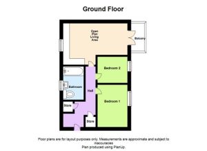 Ground floor plan with balcony and two bedrooms.