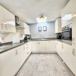 Modern white kitchen with glossy cabinets