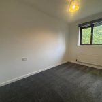 Empty room with carpet, window, and ceiling light.