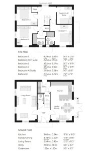 Two-storey house floor plan with room dimensions.