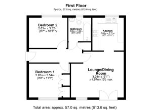 First floor plan with dimensions.