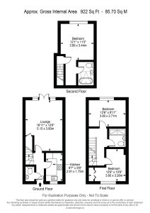 Three-storey house floor plan with dimensions.