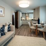 Modern open-plan lounge and kitchen area.