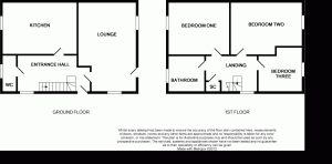 Two-storey house floor plan with three bedrooms.