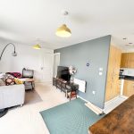 Modern open-plan living room and kitchen design.