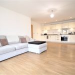 Modern open-plan kitchen and living room.