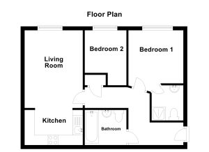 Two-bedroom flat floor plan layout.
