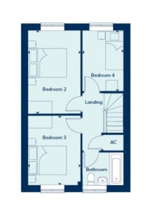 Two-storey house floor plan with four bedrooms.