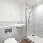 Modern bathroom with shower and sink