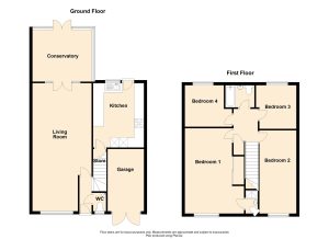 Two-storey house floor plan with rooms labeled.