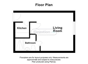 Floor plan: kitchen, bathroom, living room layout