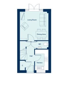 Ground floor layout with kitchen and living room.