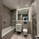 Modern bathroom with bathtub and sink