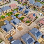 Aerial view of newly built residential houses.