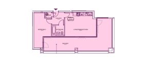 One-bedroom flat floor plan with balcony.