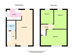 Two-storey house floor plan with three bedrooms.