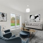 Modern living room with contemporary furniture and art.