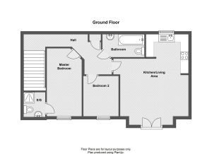 Ground floor plan with bedrooms and living area.