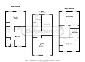Three-storey house floor plan with labeled rooms.