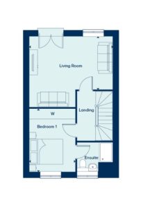 Floor plan with living room, bedroom, ensuite.