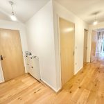 Modern hallway with wooden flooring and doors
