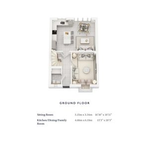 Ground floor plan with kitchen and sitting room.
