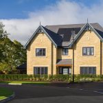 Modern brick house with solar panels